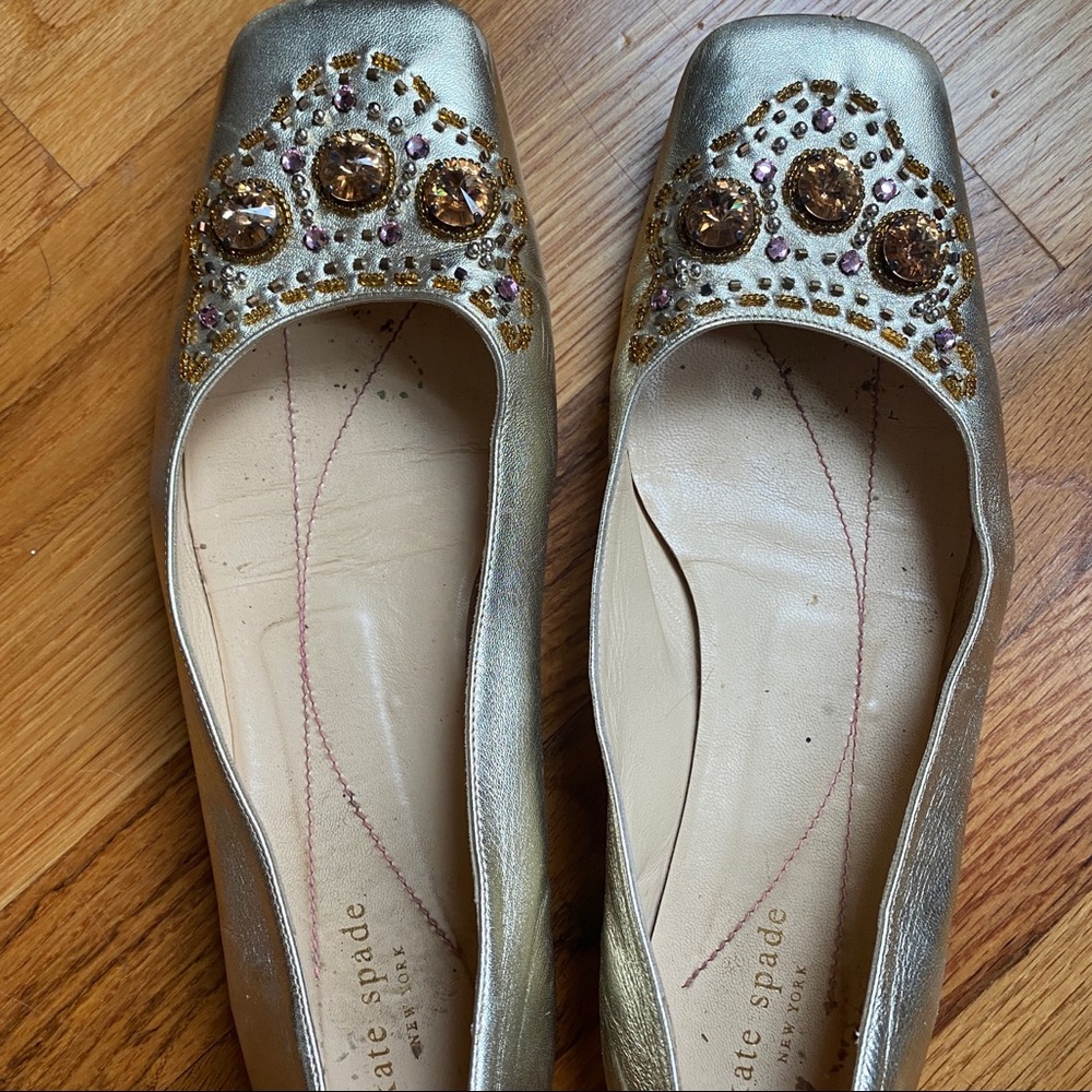 Kate Spade Leather Crystal Embellishments Ballet Flats